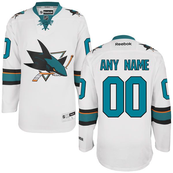 Reebok San Jose Sharks Men Premier Away Custom NHL Jersey - White-->customized nhl jersey->Custom Jersey